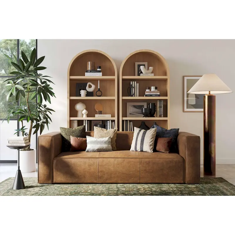 Modern Brown Blended Leather Sofa - 89.8W x 38.2D x 27.2H