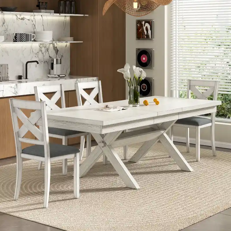 VECELO 90 Inch Modern Solid Wood Rectangular Extendable Dining Table
