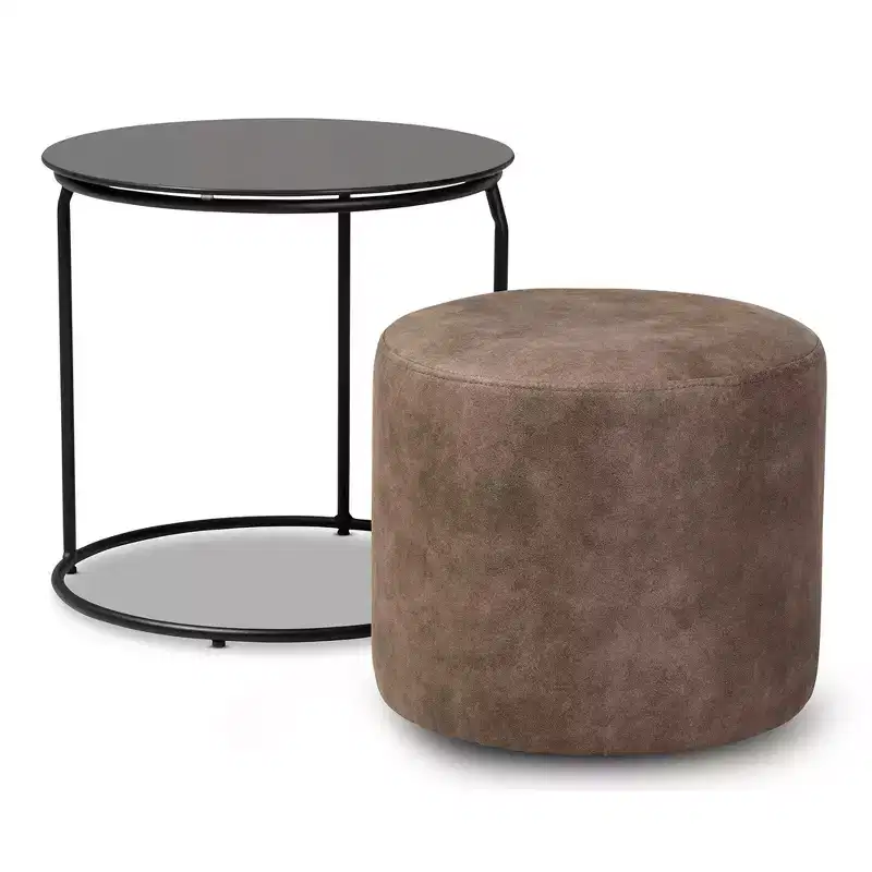 2pc Kira Nesting Table and Ottoman Set Brown/Black - Baxton Studio