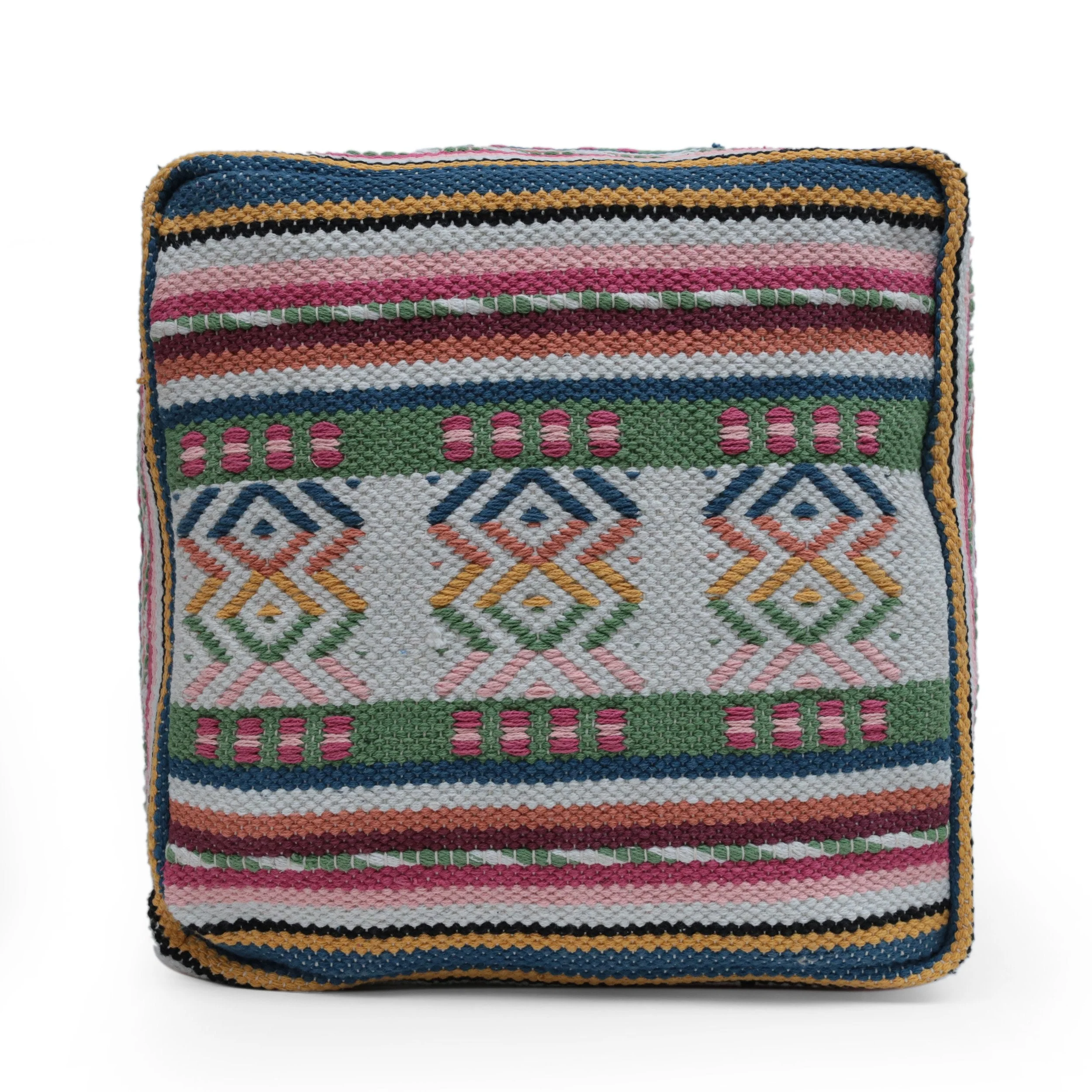 Boho Handcrafted Peruvian Print Cube Pouf - NH615413