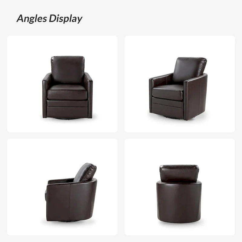 Terrance Transitional Swivel Faux Leather Barrel Accent Chair with Metal Base