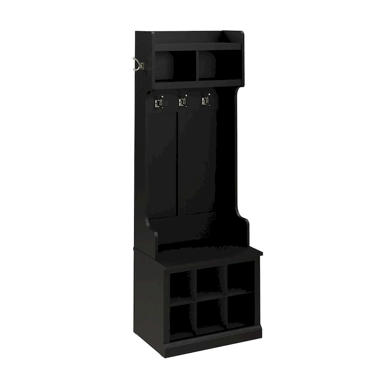 Woodland Hall Tree and Small Shoe Bench with Shelves by Bush Furniture