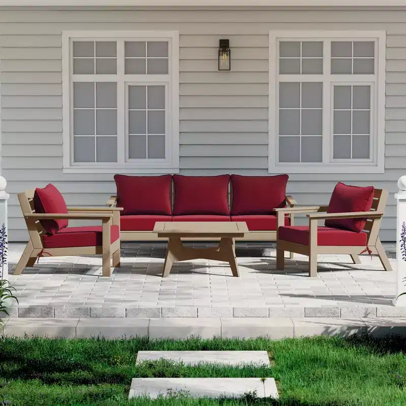 WestinTrends Avalon Outdoor 6-Piece Modular Sectional Patio Furniture Sofa Set, Weathered Wood/Red