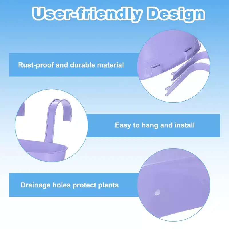 Unique Bargains Iron Rust Resistant Drainage Hole Design Removable Hook Design Hanging Planters 4 Pcs