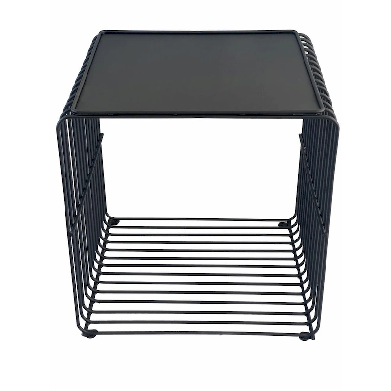 Reo 16 Inch Side End Table, Waterfall Black Metal Wire Frame