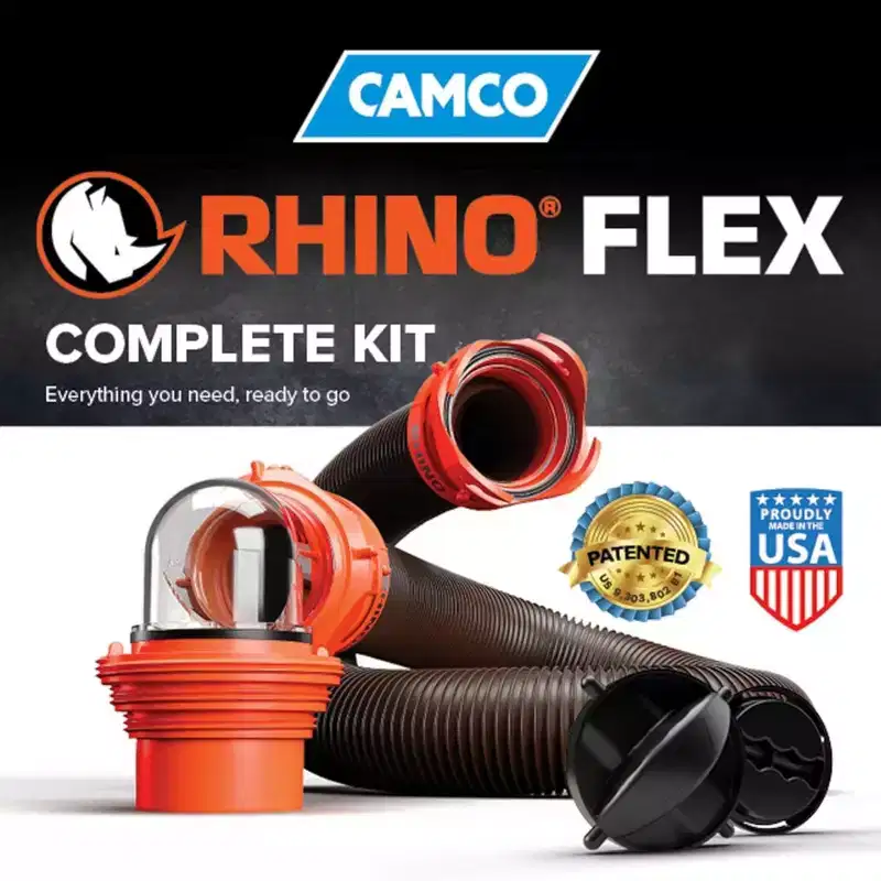 Camco RhinoFLEX 15 Ft RV Sewer Hose Kit with Clear Elbow and 4-in-1 Adapter