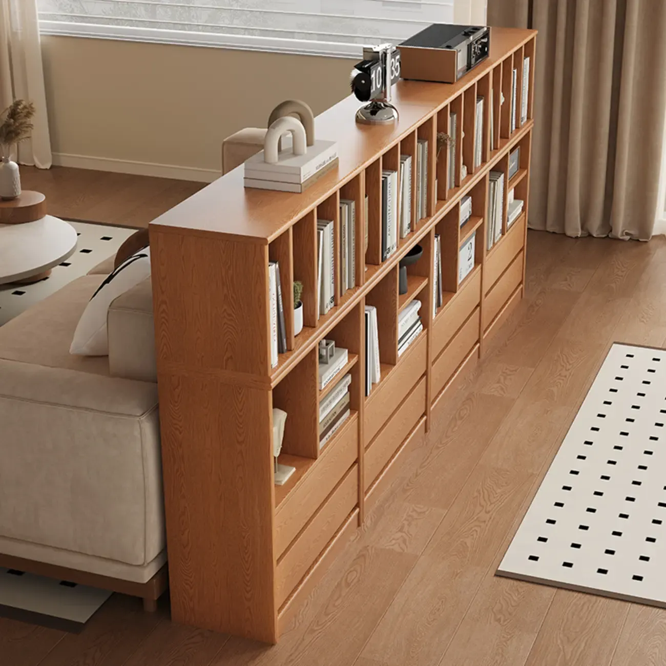 Living Room Cherry Wood Horizontal Open Bookcase