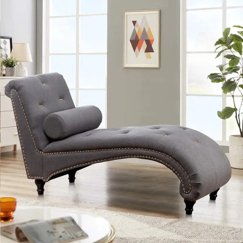 Upholstered Chaise Lounge Indoor Chaise Lounge Chair with Pillow