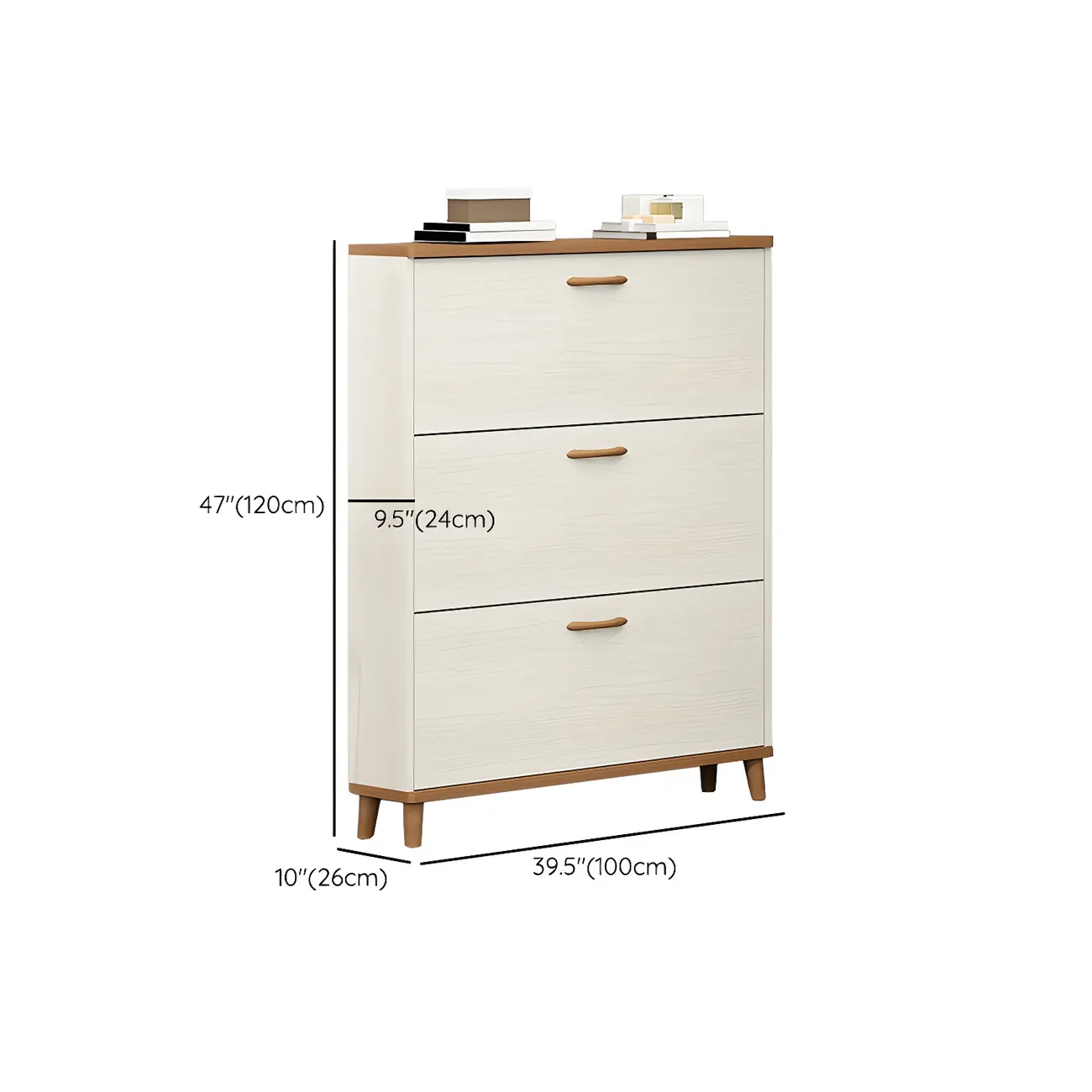 Narrow Beige Solid Wood Drop Front Shoe Cabinet