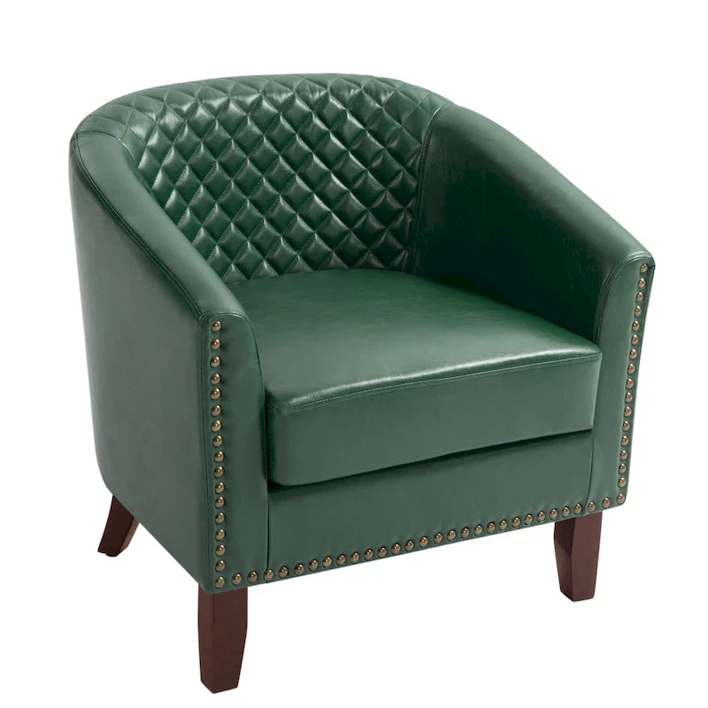 Modern Armchair Faux Leather Nailhead Trim Swivel Accent Chair