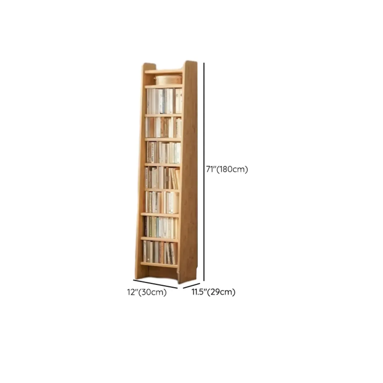 Natural Narrow Multi-Layer Open Back Wooden Bookshelf