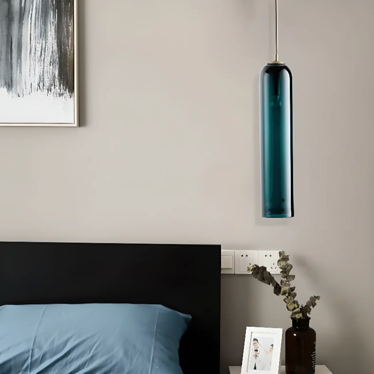 Modern Metal Green Glass Cylinder Pendant Light