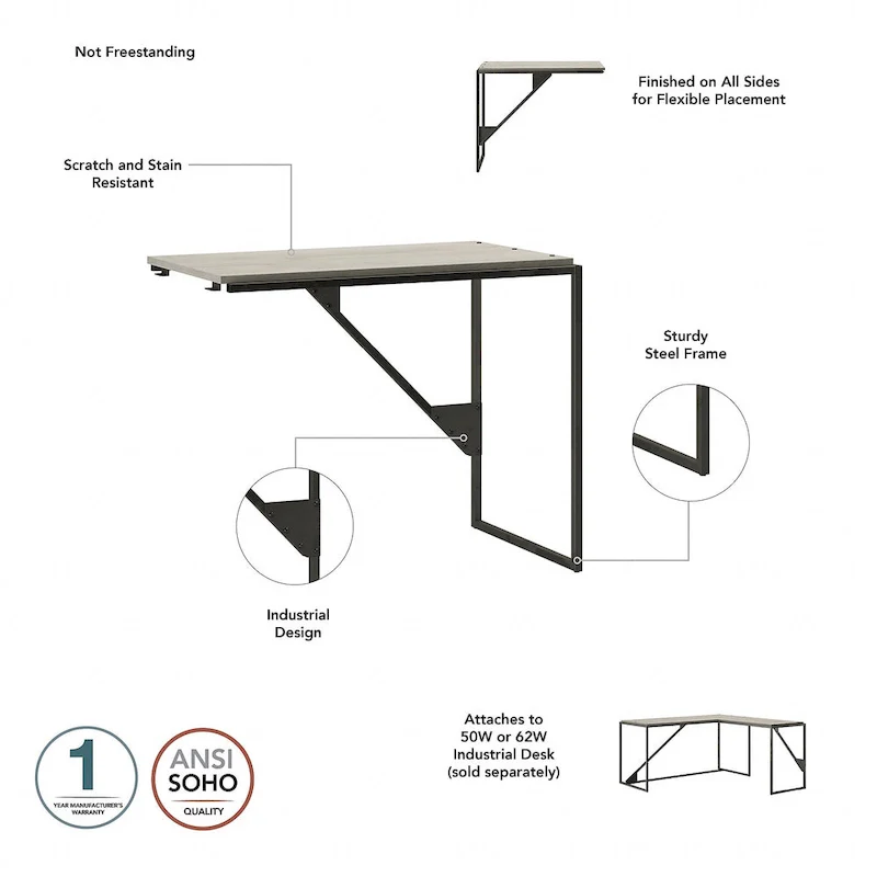 Rustic Gray L Shaped Industrial Desk with Steel Frame for Adults
