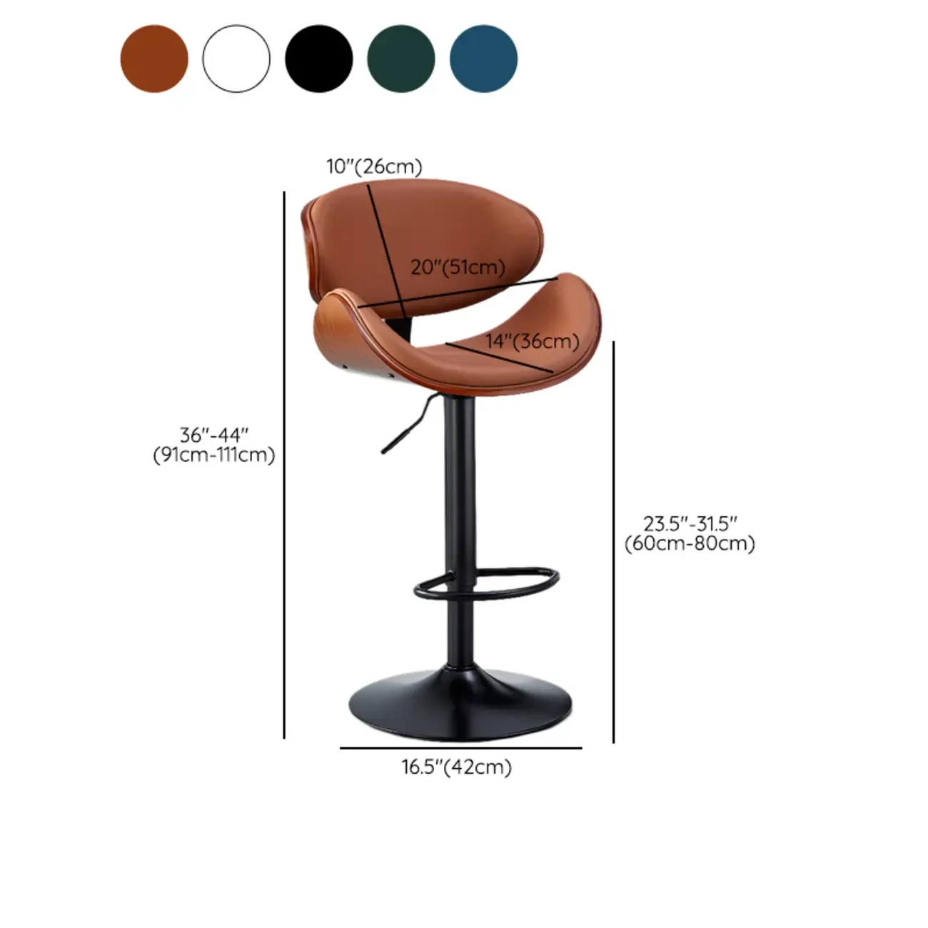 Bucket Adjustable Swivel Leather Bar Stools