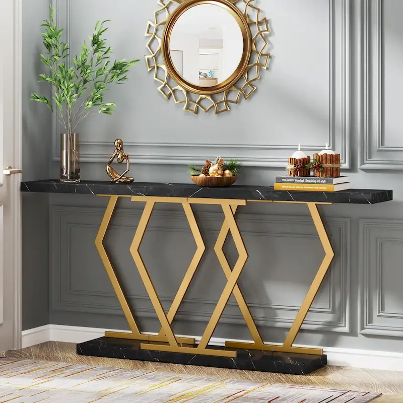 White Faux Marble Console Table 70.9