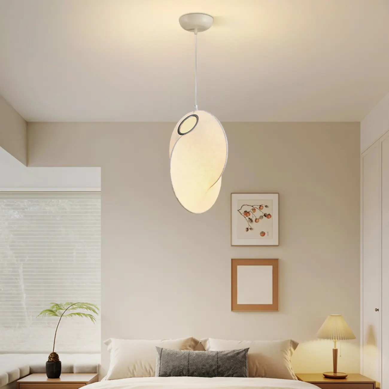 Modern White Fabric Adjustable Living Room Pendant Light