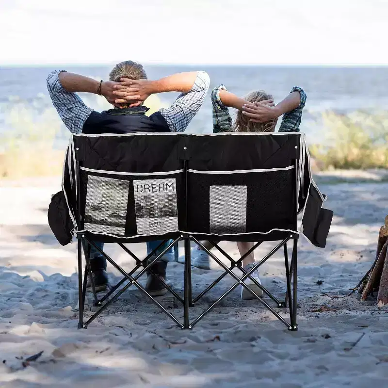 VINGLI Oversized Double Camping Chair for AdultLoveseat Camping Chairs 2 Person Heavy Duty Lawn Chairs with Cup Hold for Beach/Outdoor