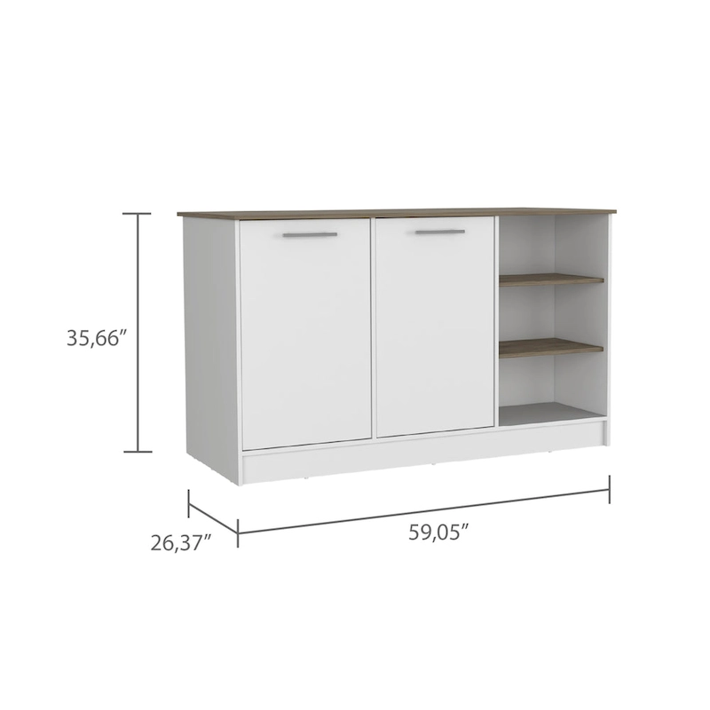 Gladiolus Kitchen Island, Two Cabinets, Three Open Shelves