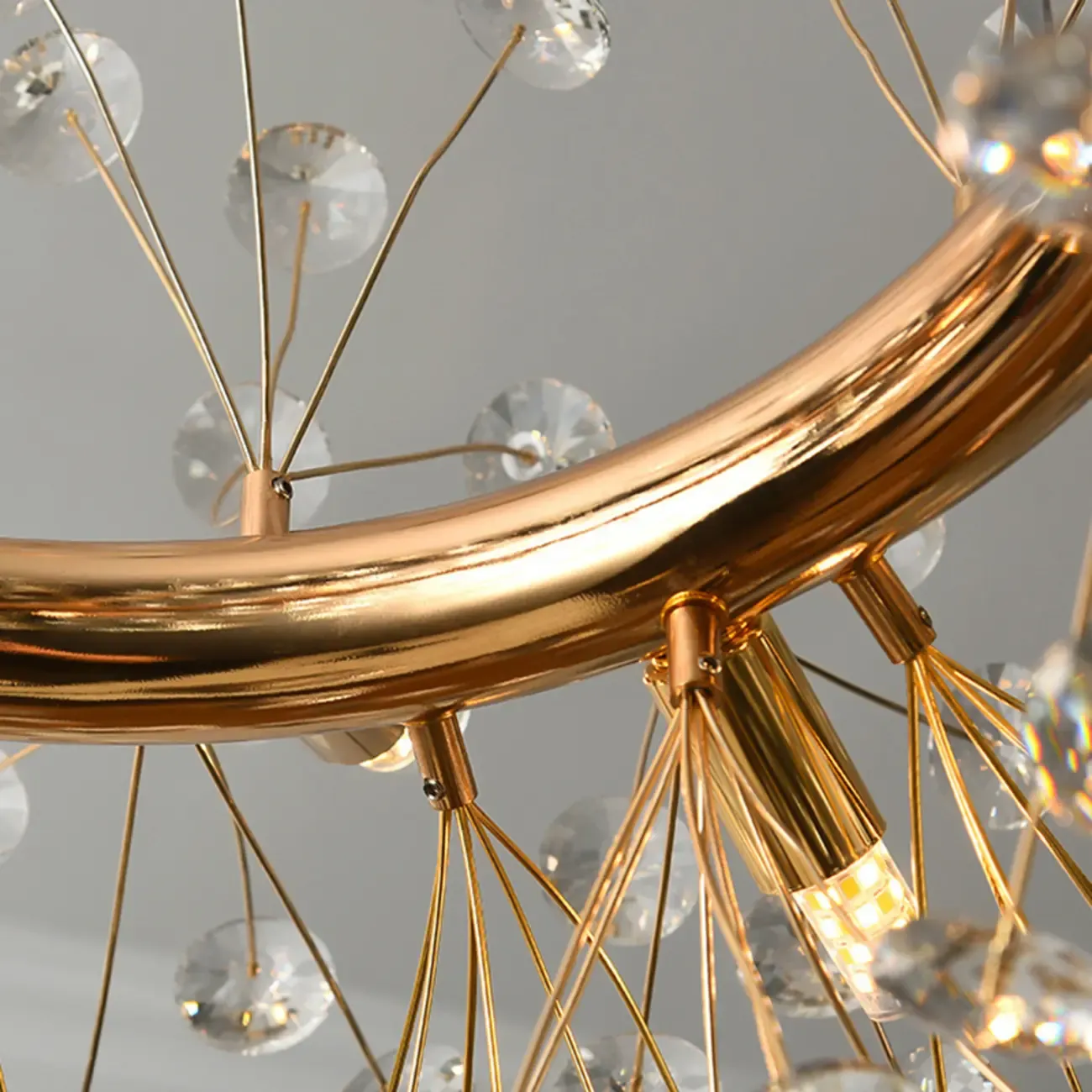 Adjustable Height Gold Crystal Globe Starburst Chandelier