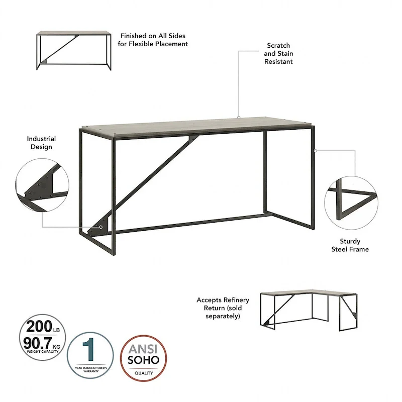 Rustic Gray L Shaped Industrial Desk with Steel Frame for Adults