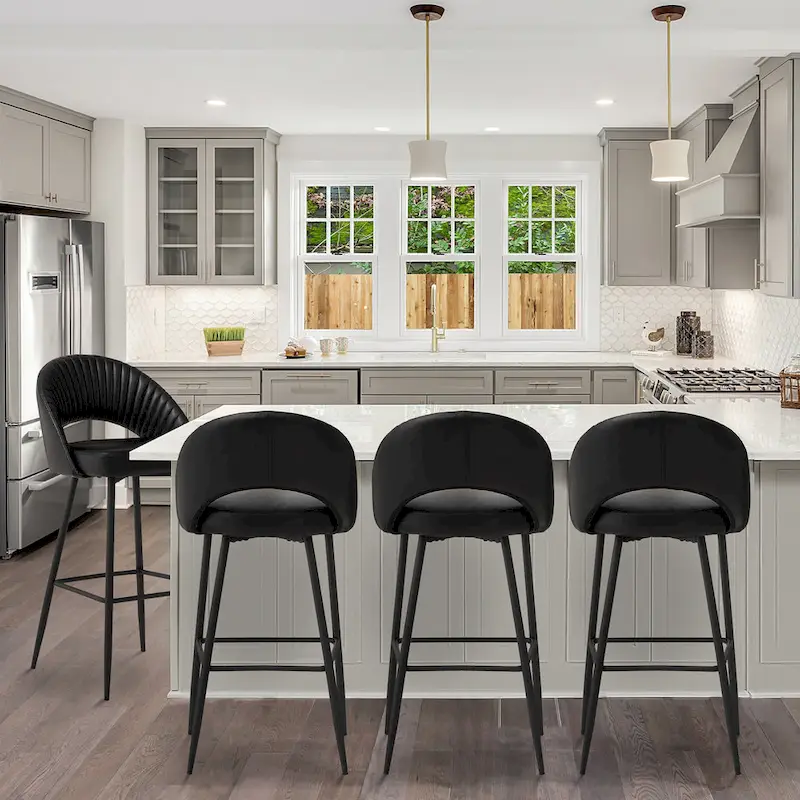 Modern Quilted Leatherette Bar Stools with Tapered Legs — Available in 4 or 6