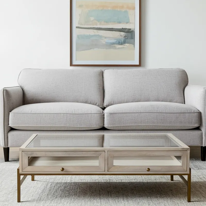 44-inch off-white transparent gold solid wood glass wrought iron storage coffee table - 43.5 inches x 15 inches x 43.5 inches