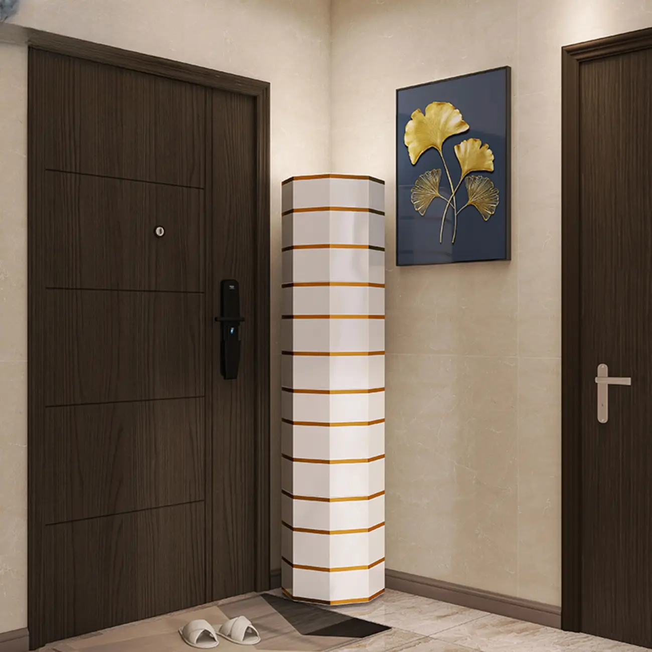 Rotating Glam White Metal Hexagon Entryway Shoe Cabinet