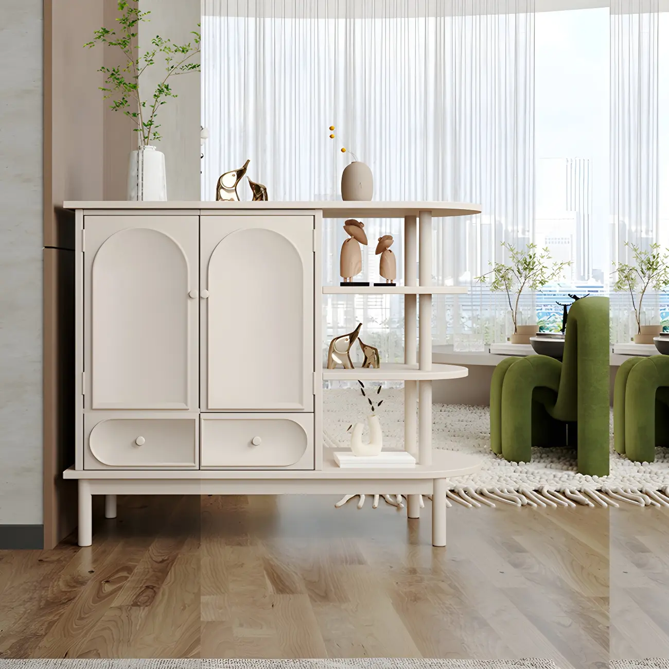 Modern White Wooden Multi-functional Utility Living Room Cabinet