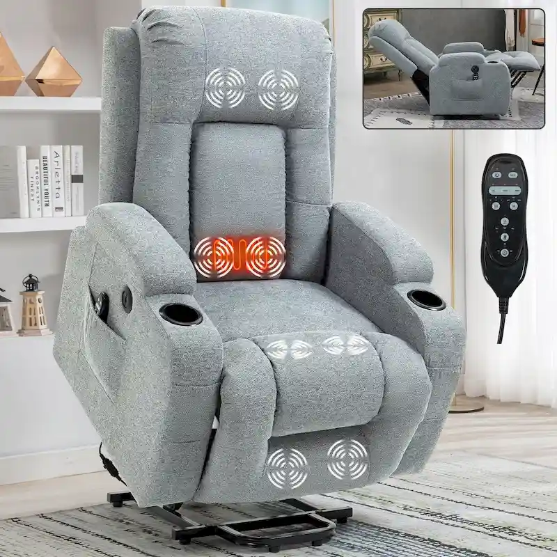 Power Lift Recliner with 8-Point Massage&Lumbar Heating, Cup Holders