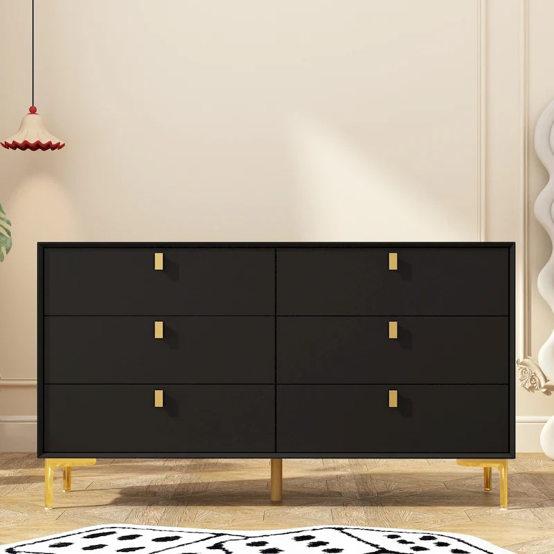 6-Drawer Double Dresser | Black / White / Navy Blue | 1 Person