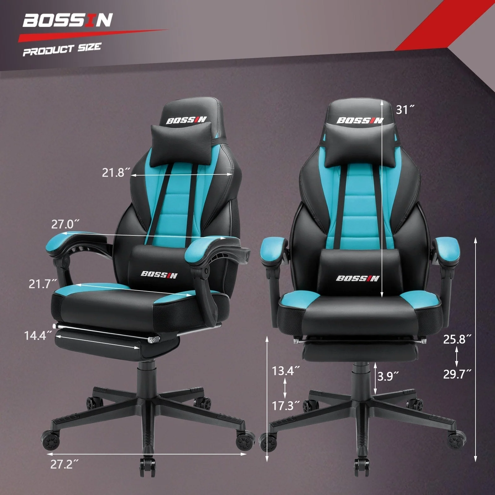 BOSSIN Racing Style Gaming Chair,300 lbs Big and Tall gamer chair High Back Computer Chair