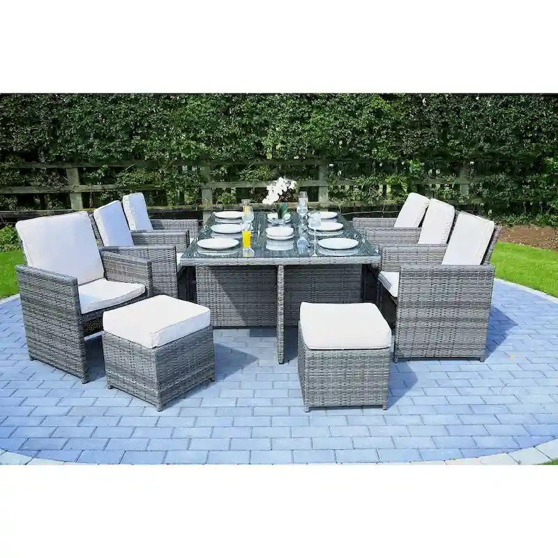 11-piece Outdoor Dining Set With Cushions Wicker Furniture by Moda Furnishings
