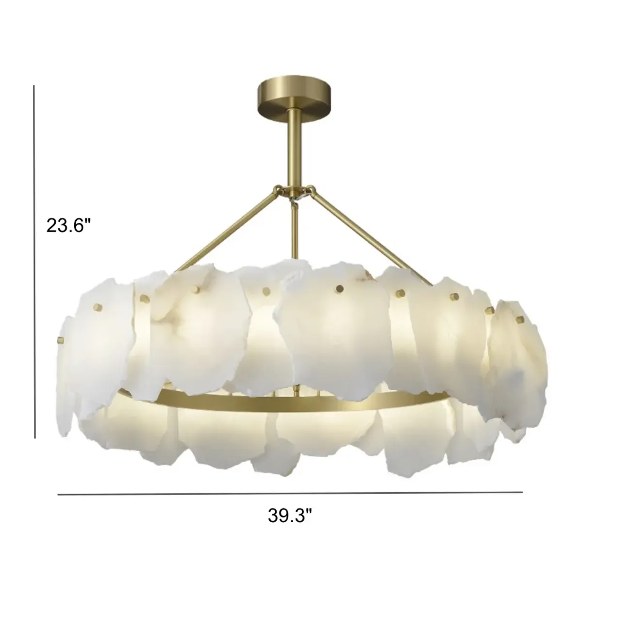 Brass Downrod Circular White Alabaster Chandelier