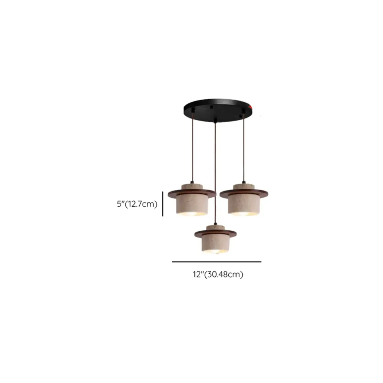 Modern 3-Light Walnut Wood Stone Cylinder Pendant Lamp