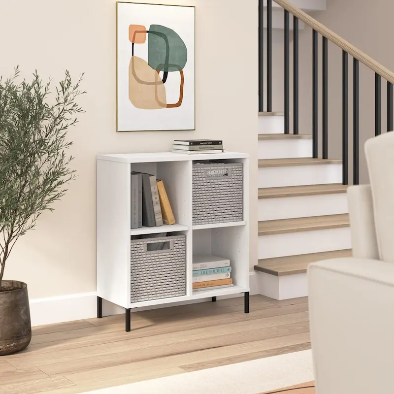 4-Cube Organizer Bookcase with Adjustable Shelves & Steel Feet – Home Office Storage, BIFMA Certified