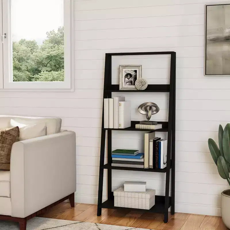 Hastings Home Freestanding Ladder Bookcase, Black