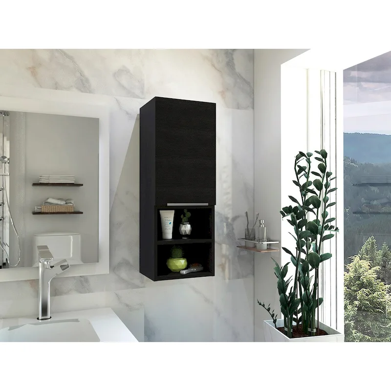 Black / White Single-Door Bathroom Cabinet with 2 Internal and 2 External Shelves