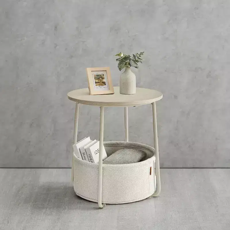 Round Side Table with Storage Basket, Multiple Colors, With/Without USB, for 1