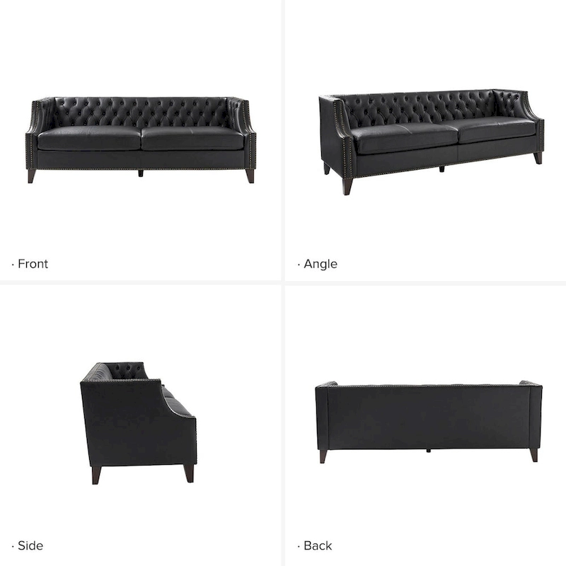 Eugne Transitional Genuine Leather Tufted Design Sofa with Solid Wood Legs by HULALA HOME