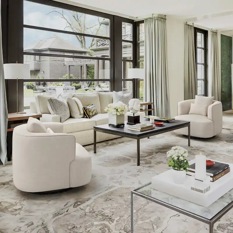 Swivel Accent Armchair Fabric Blend, Modern Barrel Living Room Sofa Chair - 32.7 W x 32.7 D x 26.8 H