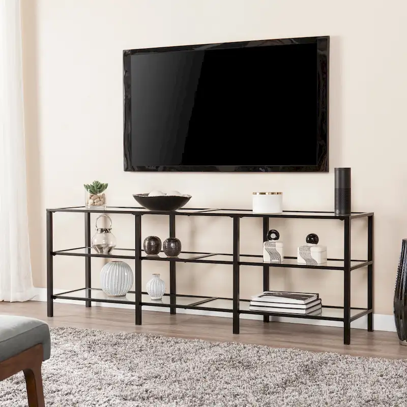 Black / White Powder-Coated Metal & Tempered Glass Media TV Stand, 70