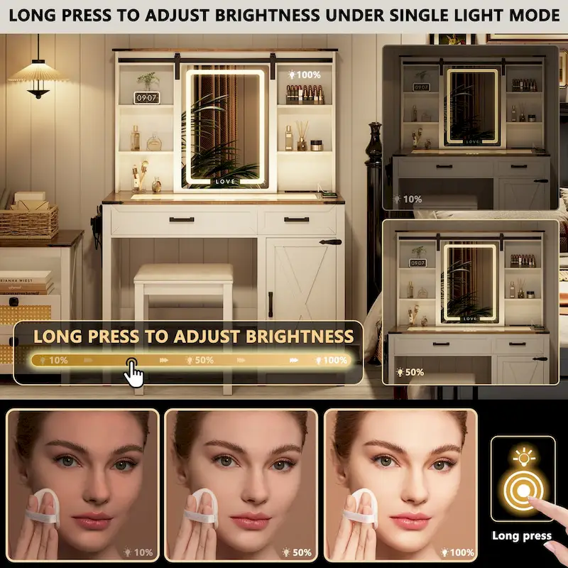 Makeup Vanity With Led Light and Outlets