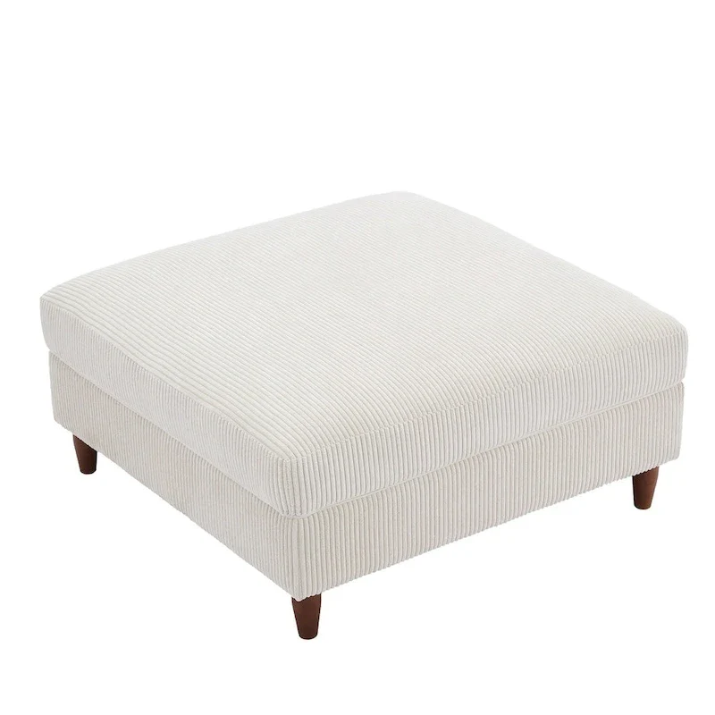 Modern Square Corduroy Upholstered Ottoman With Wood Leg