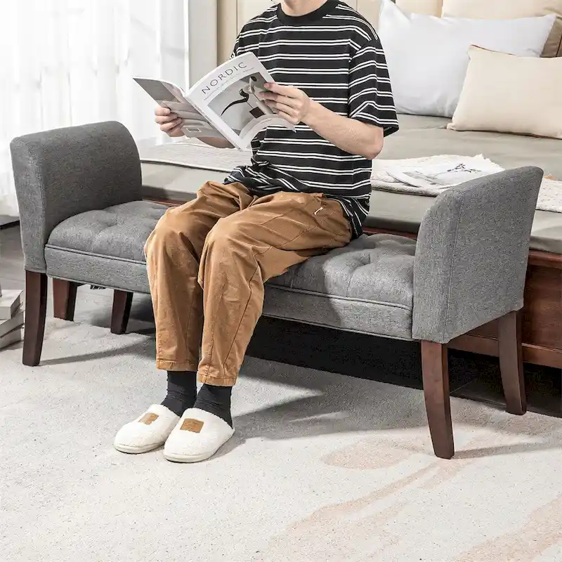 End of Bed Bench with Button Tufted Design,Upholstered Entryway Bench