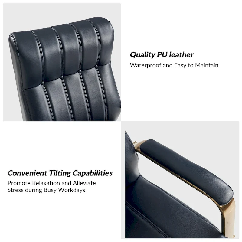 Mid-Century Modern Vegan Leather Office Chair - Swivel Tilting Ergonomic Desk Chair with Channel Tufted Design & Adjustable Height