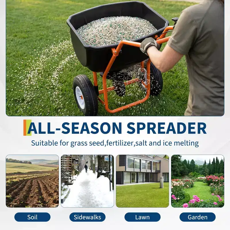Walk Behind Broadcast Spreader, 70LBS Capacity Fertilizer Spreader with Adjustable Flow Control & 010FT Spreading Width, Garden & Lawn Seed Spreader