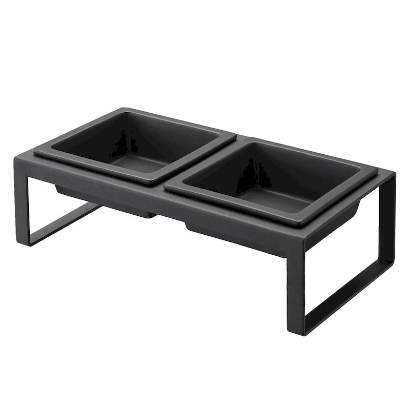 Elevated Pet Food Bowl Stand - Ceramic Bowls with Steel Frame (White/Black)