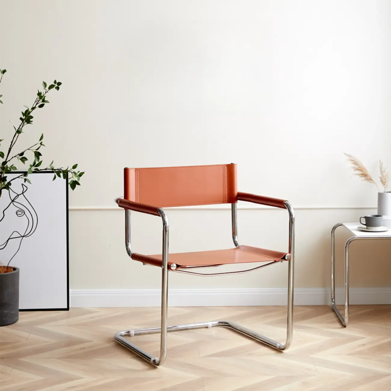 Modern Stainless Steel Open Back Arm Dining Chair