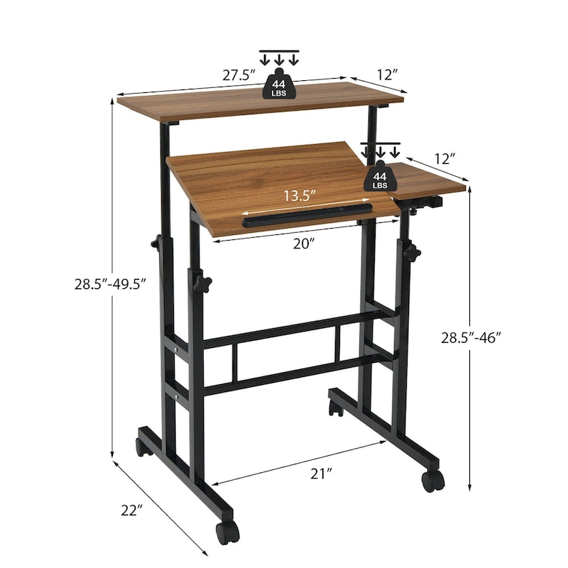 Gymax Mobile Stand up Desk Adjustable Computer Desk Tilting