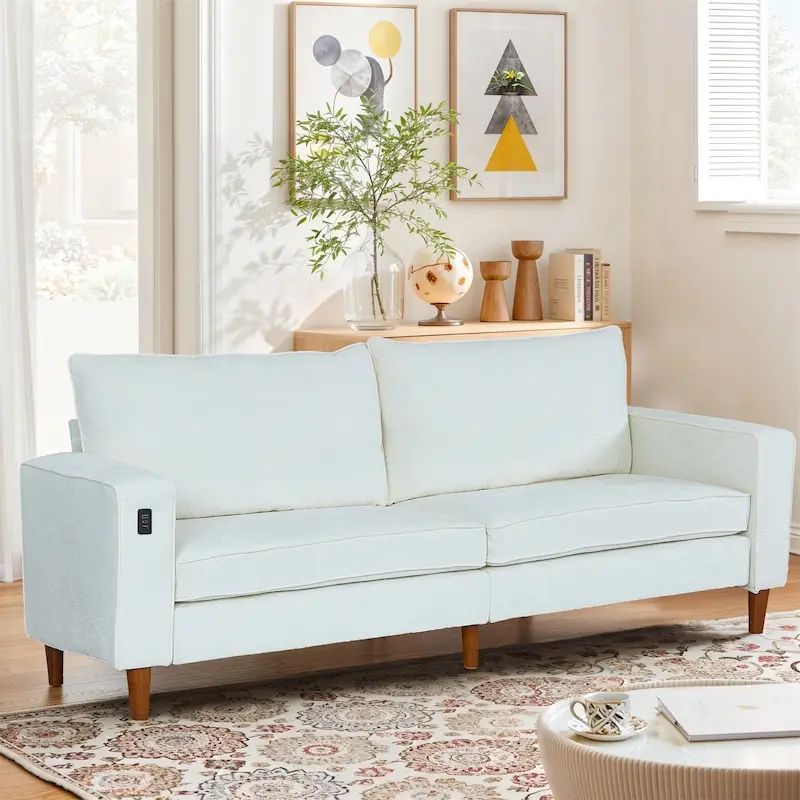 82.6 Inch Modern Living Room Chenille Recliner Sofa, loveseat Sofa,Removable Sofa Cover with USB, Easy to Instal